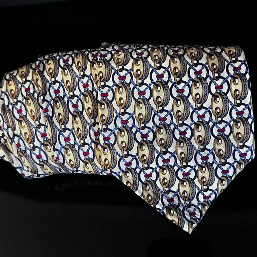 Gucci Gold Silk Tie Link Chain EUC Neckwear White Baroque rococo VTg